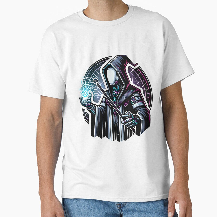 Cyber Punk Wizard Oversized T-Shirt Technomancer Sorcerer Graphic Tee White