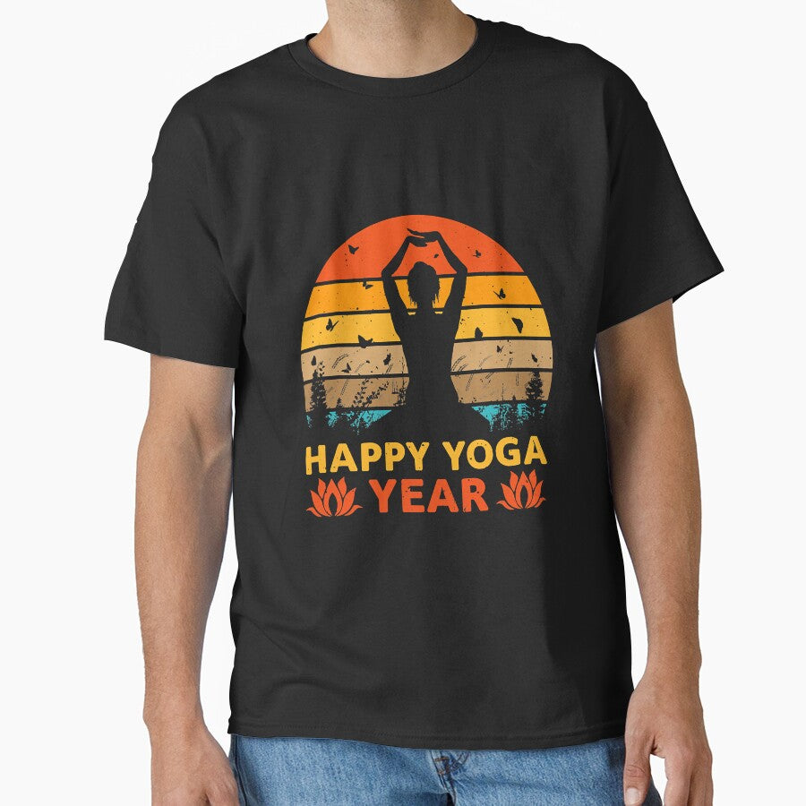 Vintage Yoga New Year Shirt – Funny Holiday Fitness Apparel Black