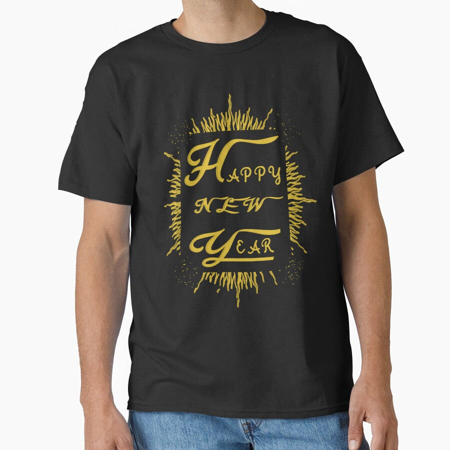 Hand Lettering New Year Tee – Golden Style Festive Art Shirt Black