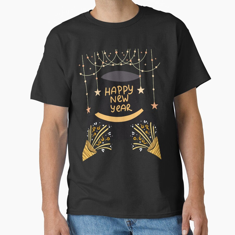 Happy New Year Celebration Tee – Dynamic Festive Event Top Black
