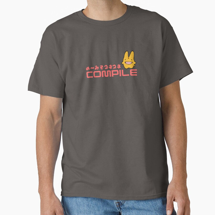 Compile Carbuncle Kun Logo Shirt | Retro Gaming Mascot Graphic Tee Dark Grey