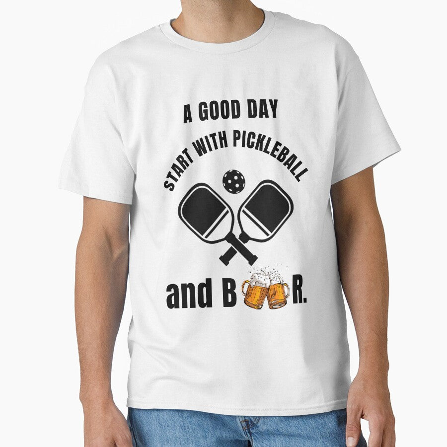 Pickleball And Beer Funny Social Sports Graphic T-Shirt White