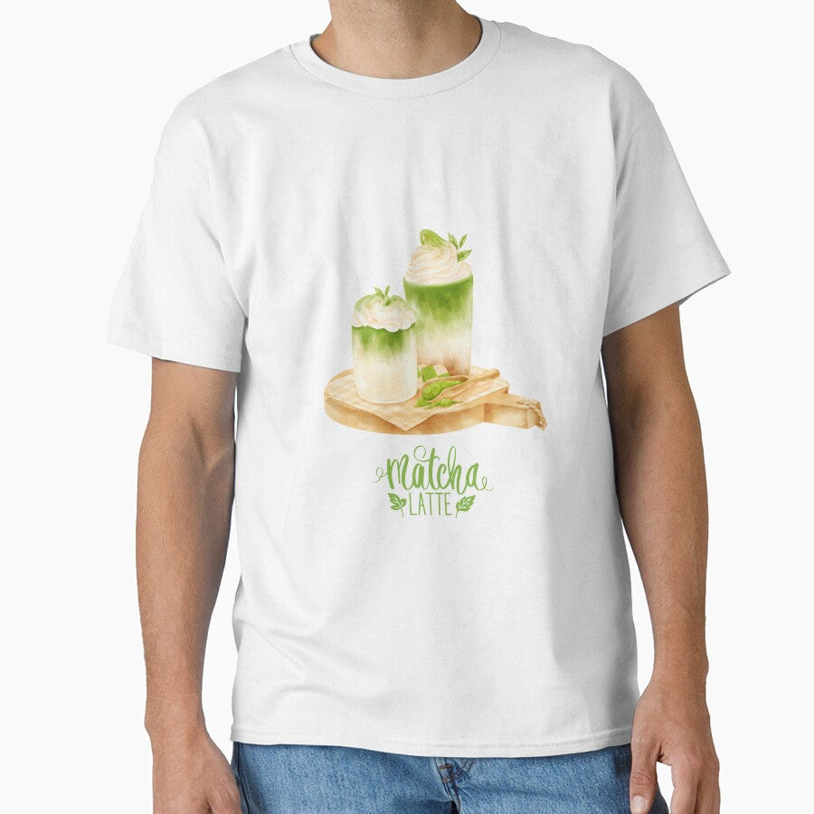 Hand-Painted Matcha Latte Art: Watercolor Illustration T-Shirt White
