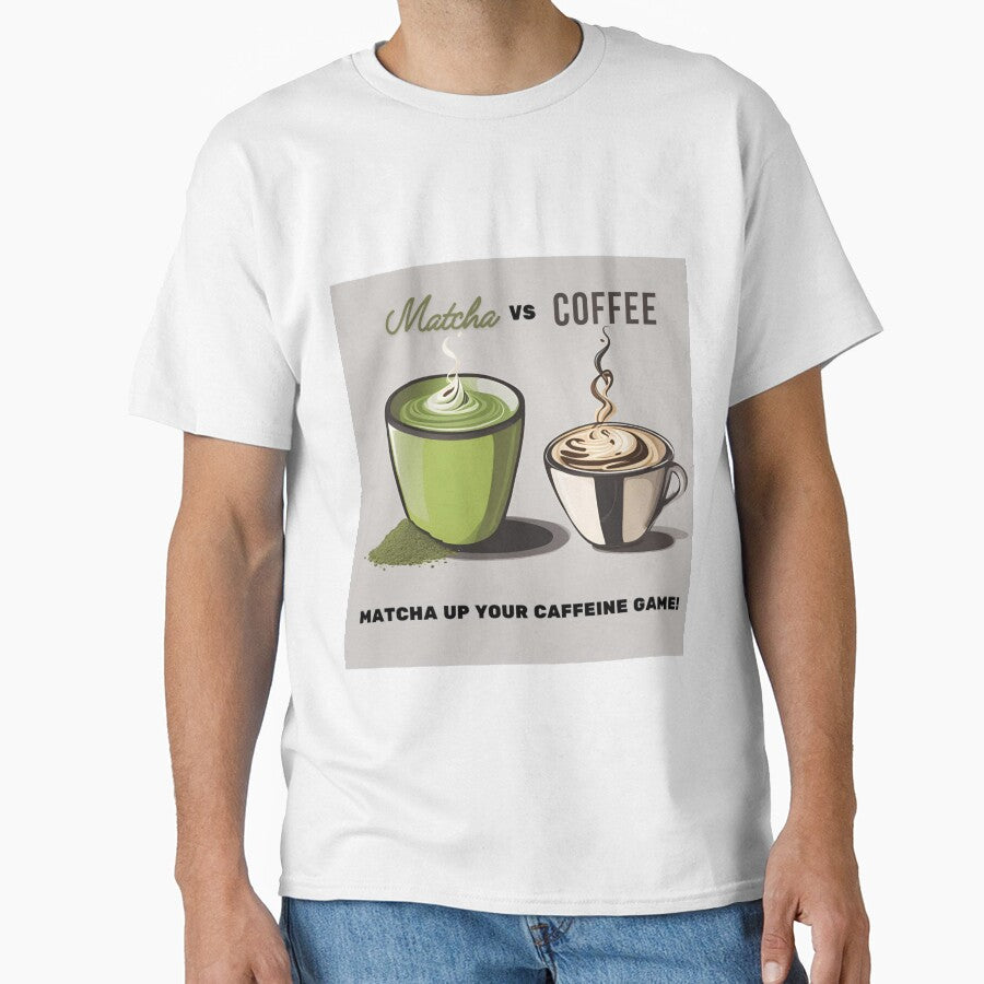 Matcha vs Coffee Funny Tea Debate Tee Healthy Lifestyle Choice White