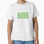 Matcha Triple Text Design: Bold Green Tea Enthusiast Graphic Tee White