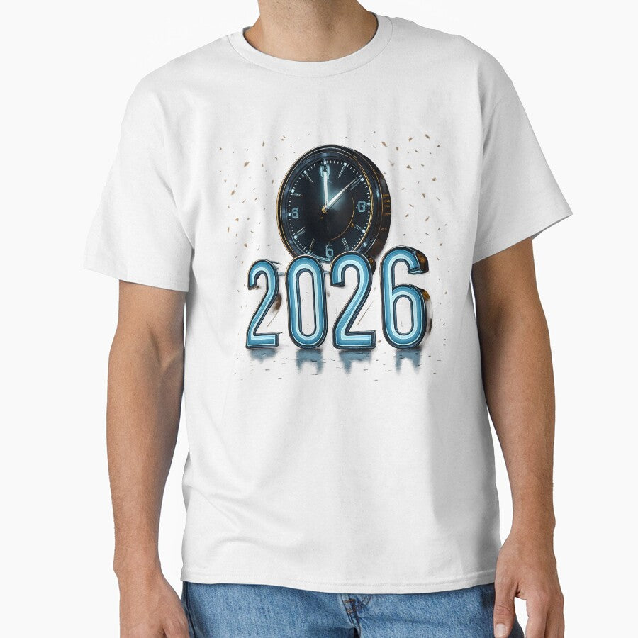 Countdown Clock 2026 Futuristic New Year Party Classic T-Shirt White