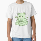 Matcha Whisk Bear Cozy Art Tee Cute Green Dessert Character White