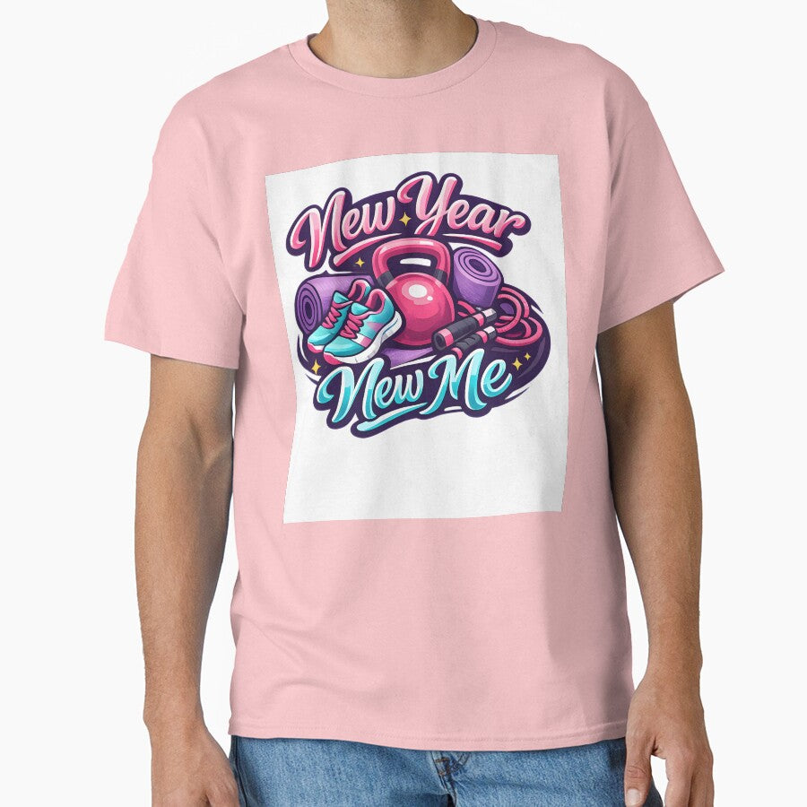 New Year New Me Fitness Shirt – Motivational Goal Setting Light Pink