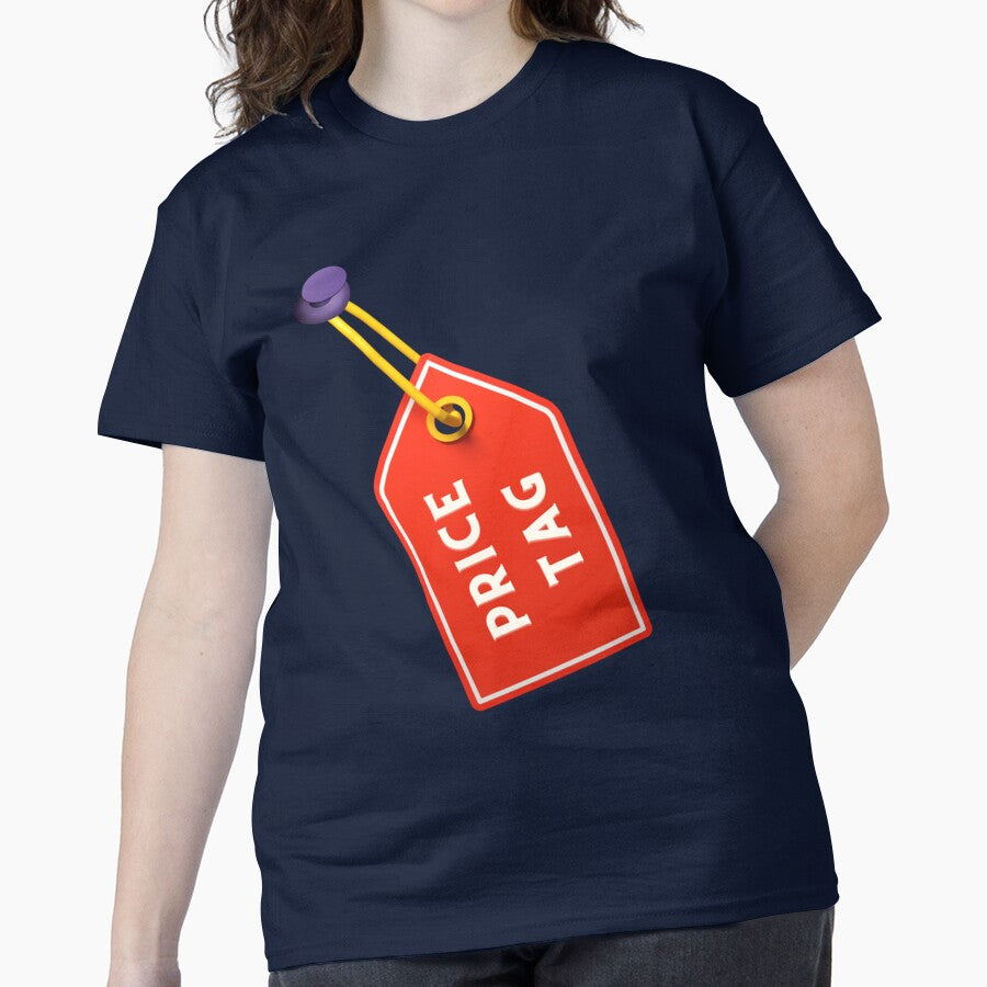 Price Tag Pullover Graphic Hoodie | Modern Retail Label Fashion Navy Blue