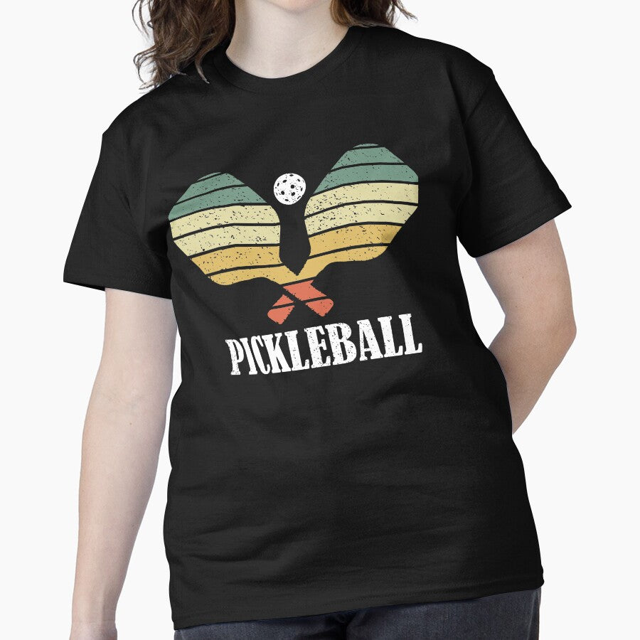Vintage Distressed Pickleball Player Retro Sports T-Shirt Black