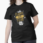 Happy New Year Classic Minimalist Holiday Party Festive Shirt Black