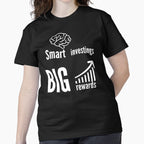 Smart Investing Big Rewards Financial Growth White Graphic Tee Black