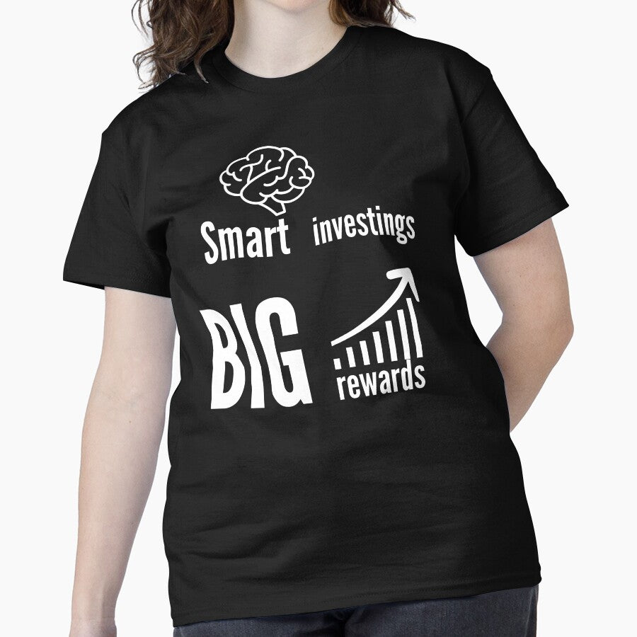 Smart Investing Big Rewards Financial Growth White Graphic Tee Black