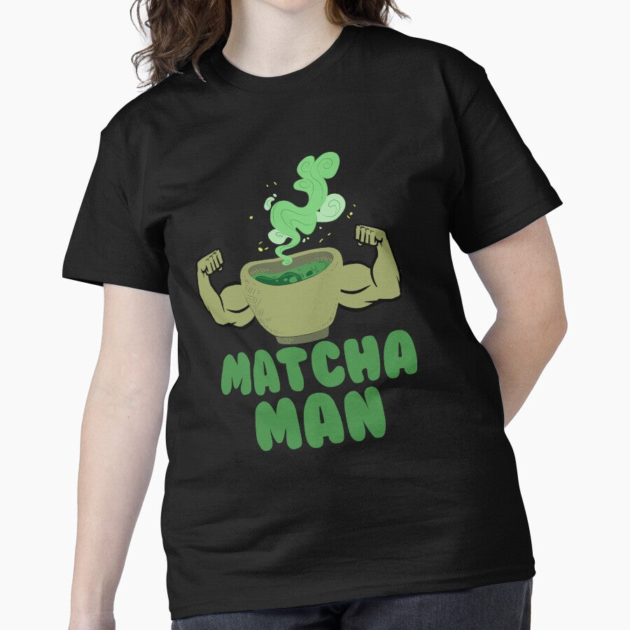 Matcha Man Green Tea Leaves Tee Japan Humor Novelty T-Shirt Black