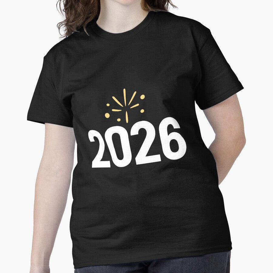 2026 Fireworks Minimalist New Year Celebration Classic T-Shirt Black