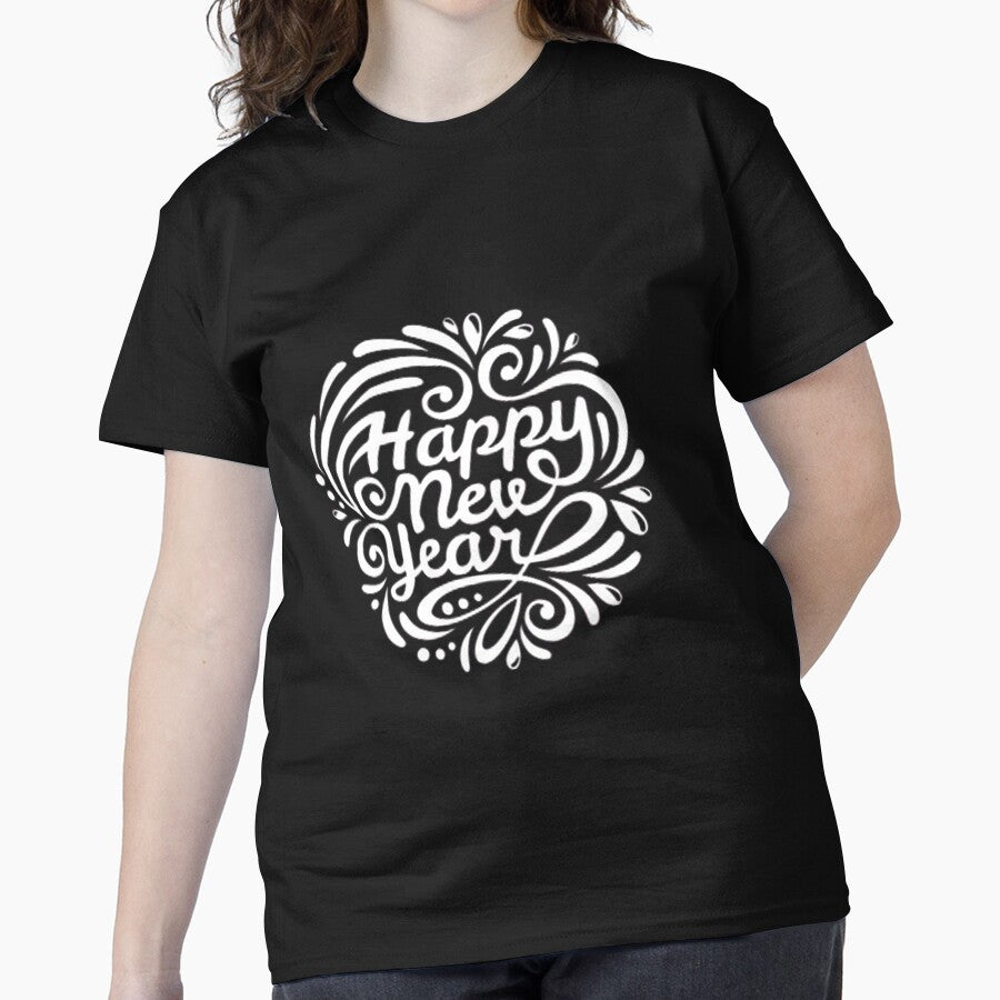 New Year Minimalist Tee – Essential Festive Graphic Apparel Black