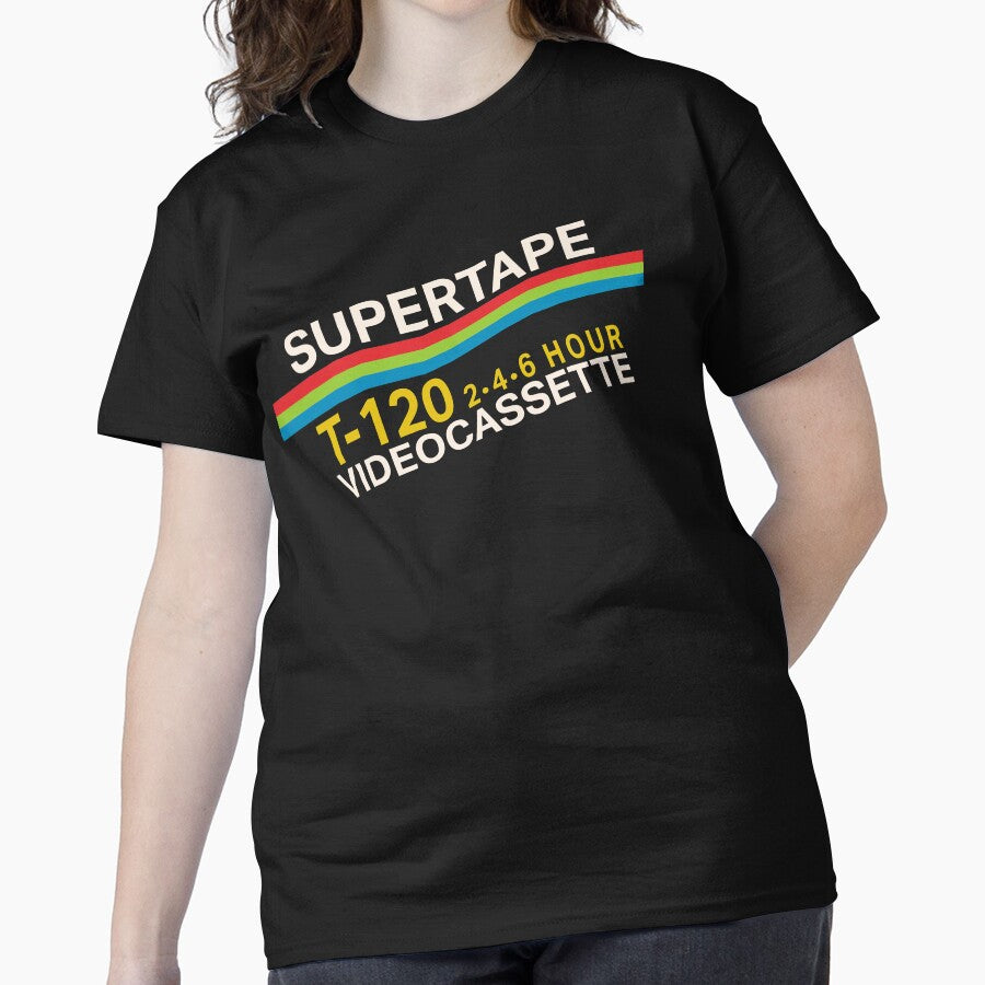 Supertape VHS Retro 90s Video Nostalgia Minimalist Shirt Black