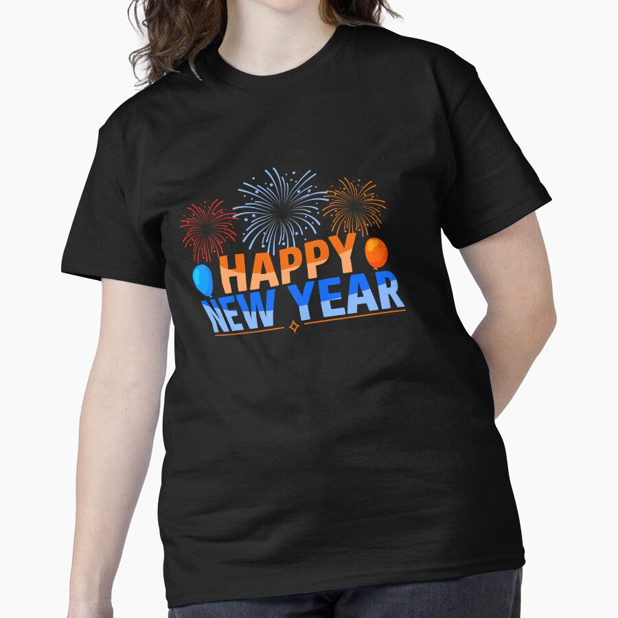 Happy New Year Bold Tee – Striking Festive Party Statement Black