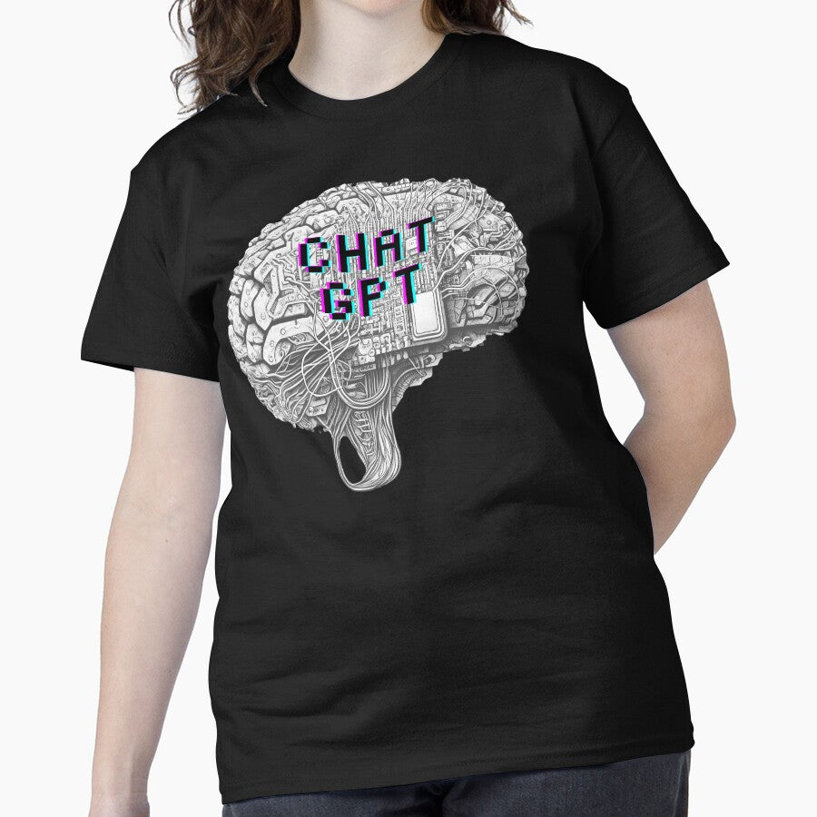 AI Brain ChatGPT 4 Funny Tech Shirt | Neural Network Graphic Tee Black
