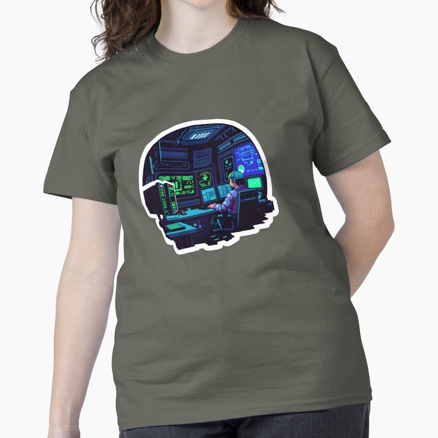 8-bit Computer Hacker 2 Oversized T-Shirt Retro Cybersecurity Apparel Smoke Grey