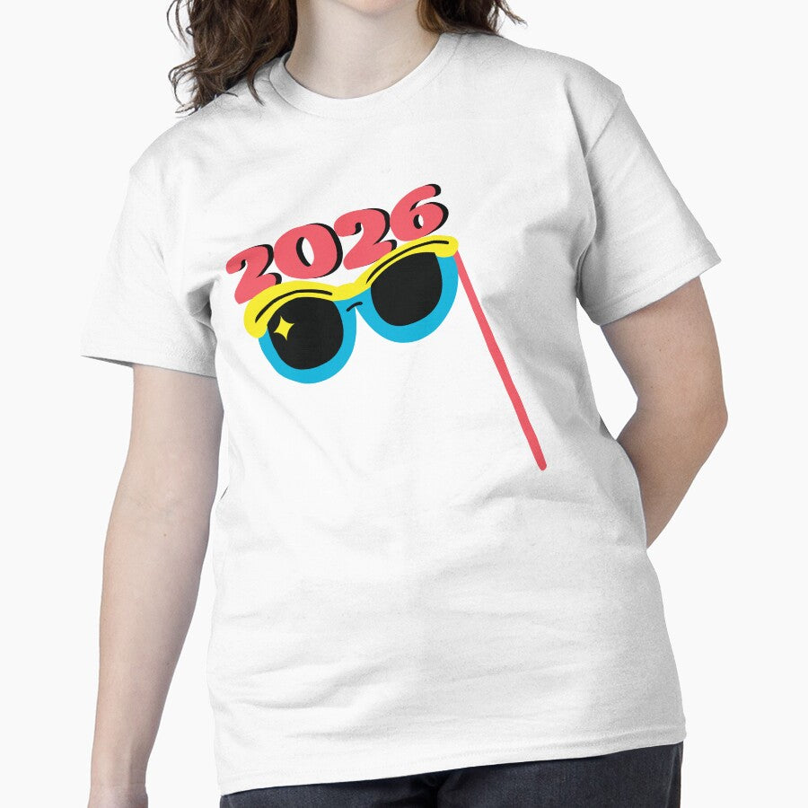 2026 Sunglasses New Year Party Graphic Design Classic T-Shirt White