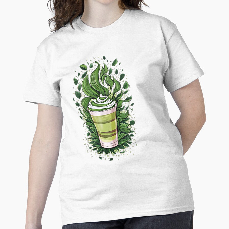 Delicious Matcha Latte Art T-Shirt Smooth Green Tea Graphic White