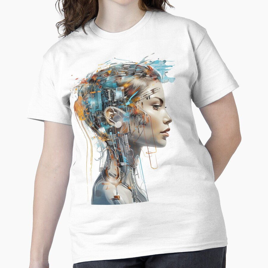 Artificial Intelligence Bionic Human Oversized T-Shirt Android Design White