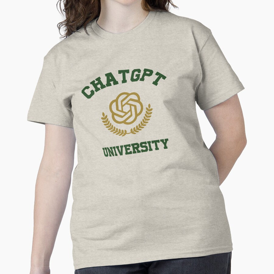 ChatGPT3 School University Style Tee | AI Learning Academic Shirt Creme