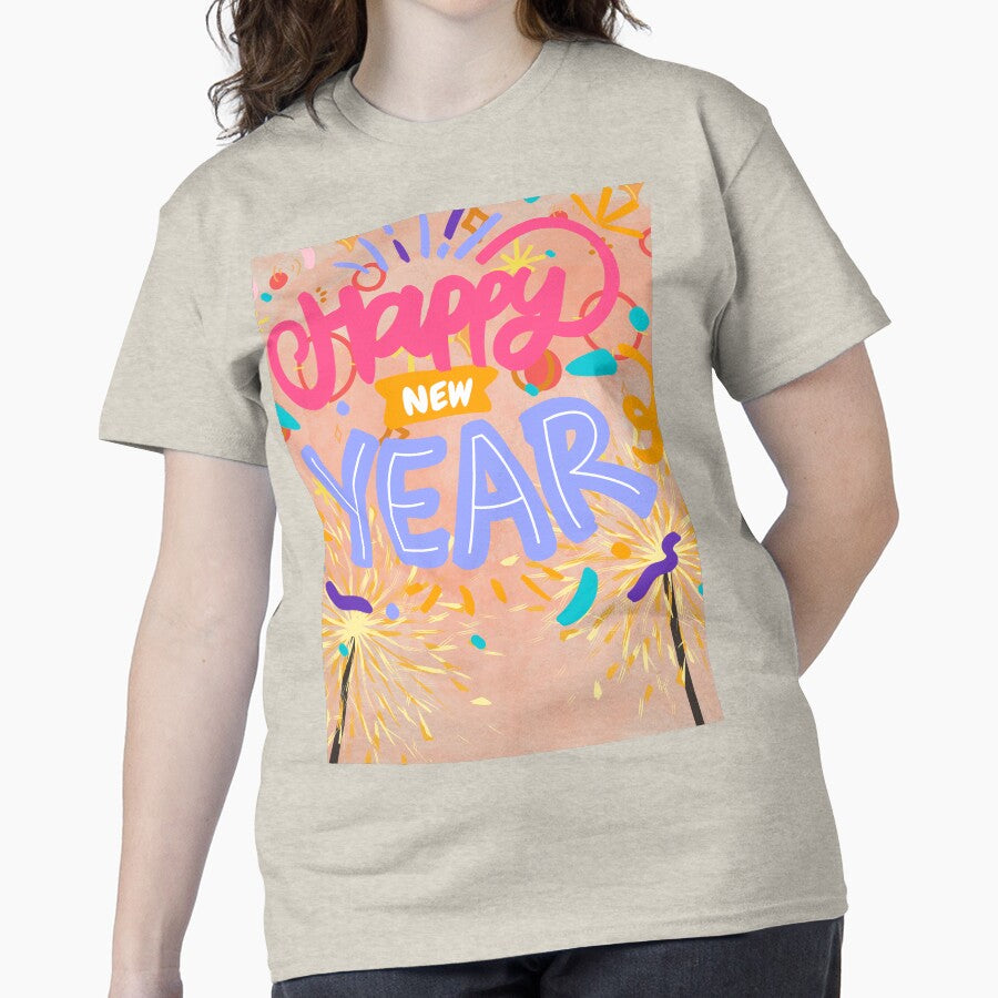 Happy New Year Festive Top – Classic Seasonal Party Apparel Creme