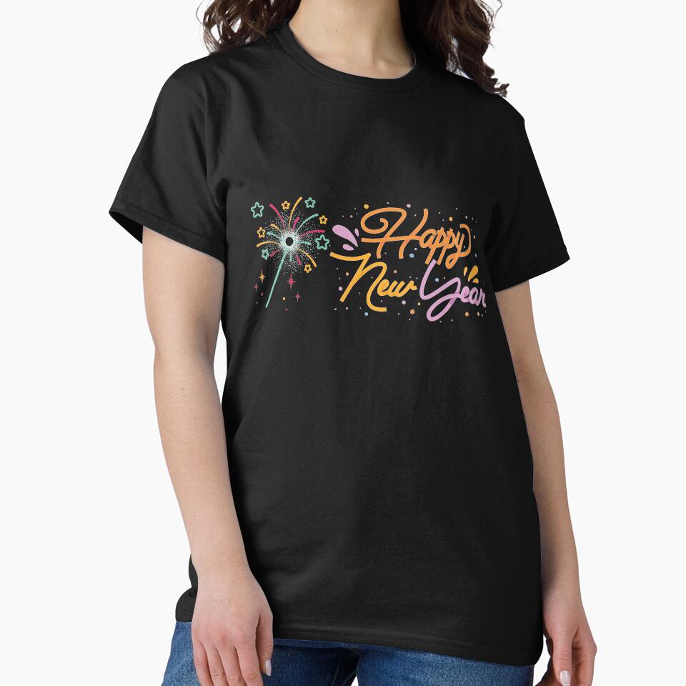 Happy New Year Script Tee – Elegant Seasonal Holiday Fashion Black