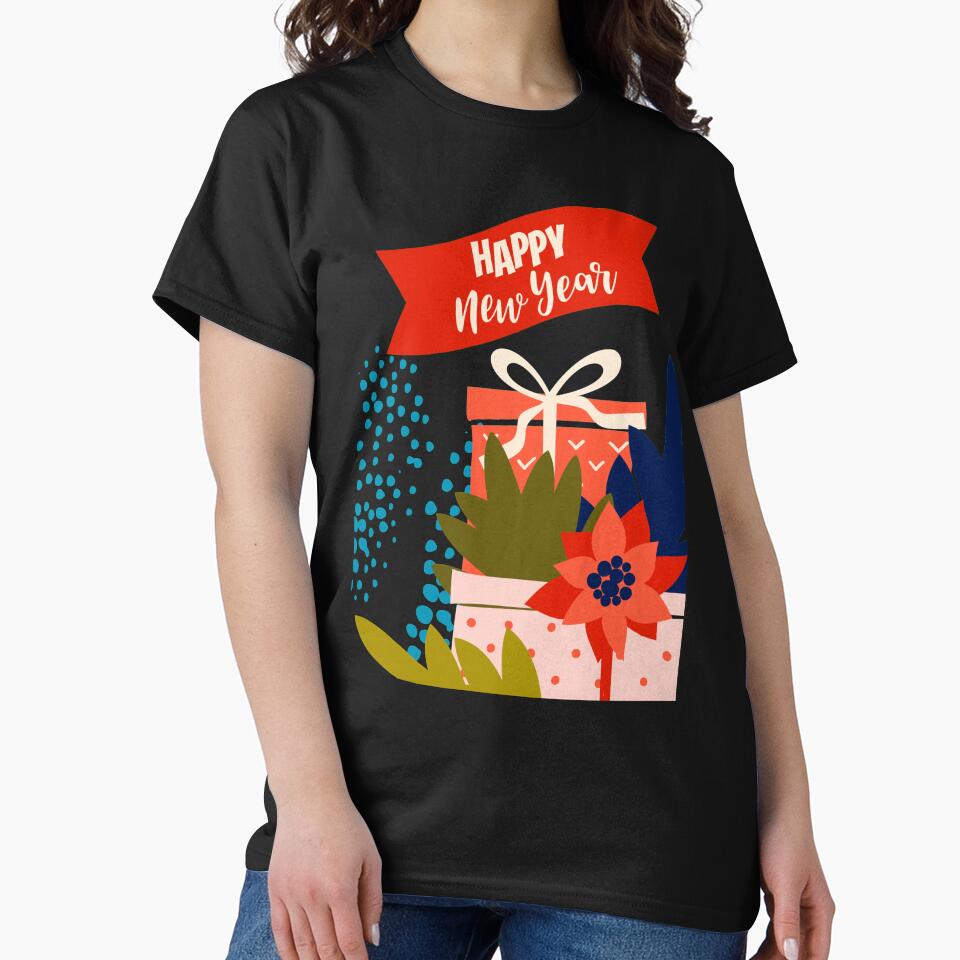 Happy New Year Graphic Shirt – Bold Holiday Lettering Fashion Black
