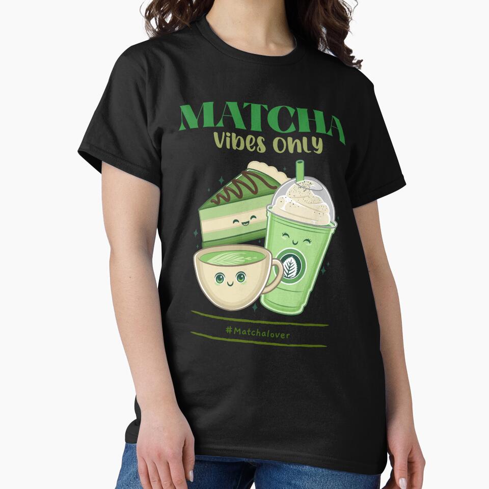 Matcha Vibes Only Retro Graphic Tee Trendy Health Conscious Shirt Black