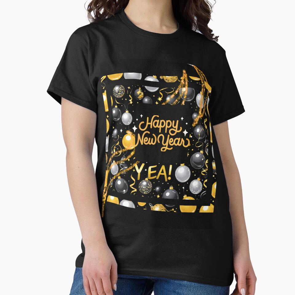 Black and Gold Year Tee – Elegant Festive Celebration Style Black