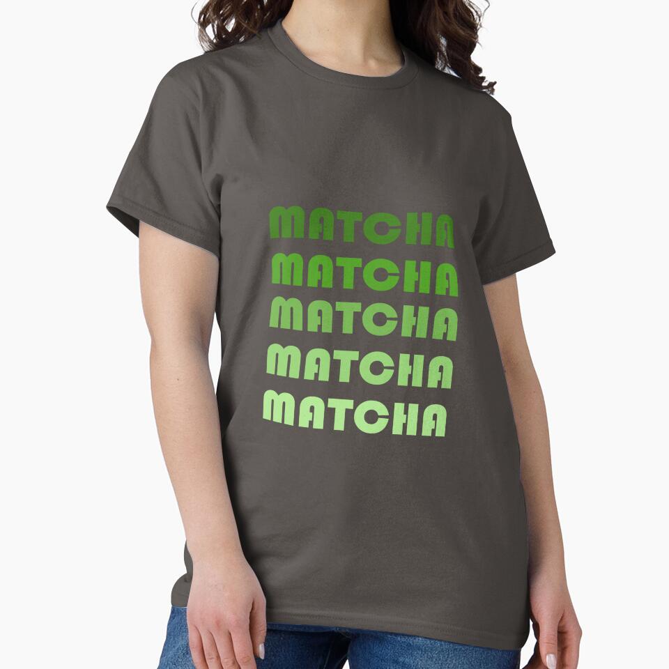 Solid Matcha Green Essential T-Shirt Minimalist Tea Lover Top Dark Grey