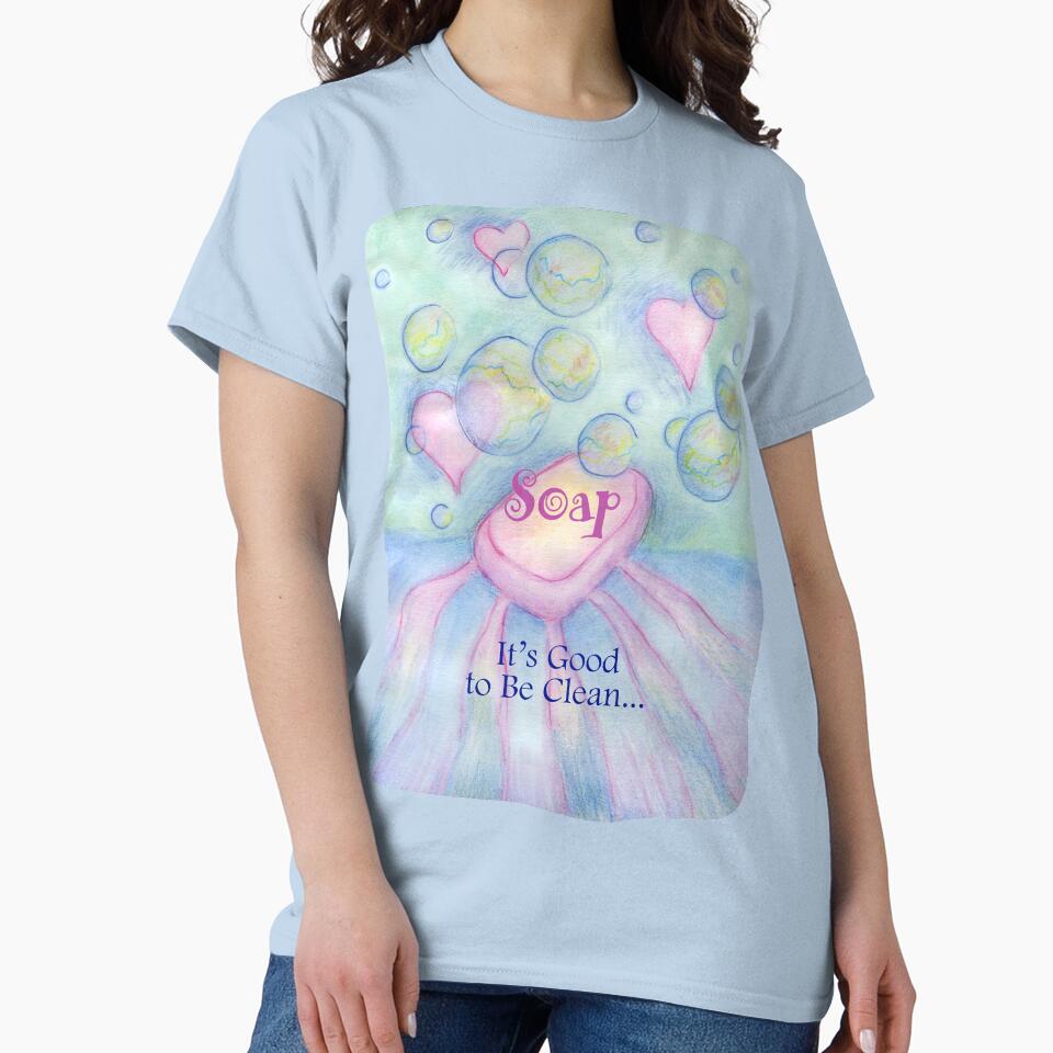 Clean Tidy Bubbles Pink Heart Soap Classic T-Shirt Light Blue