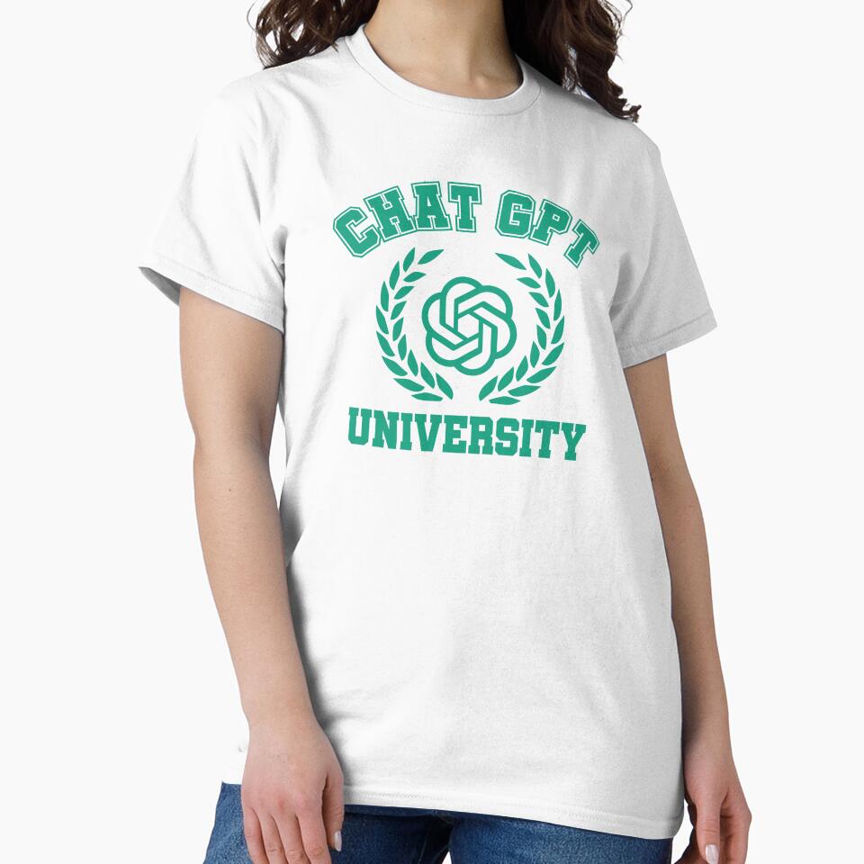 Chat GPT University Campus Style Shirt | AI Education Graphic Tee White