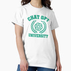 Chat GPT University Campus Style Shirt | AI Education Graphic Tee White