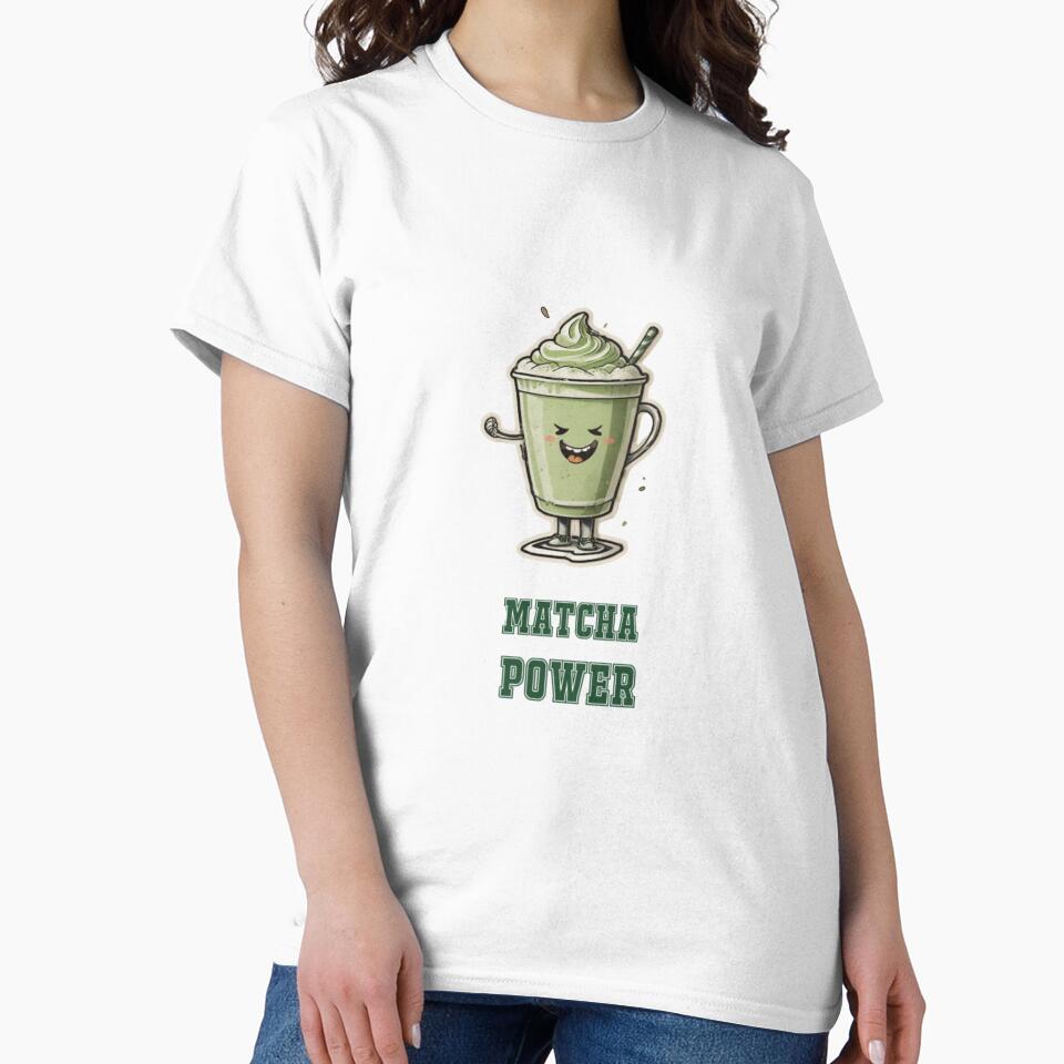 Talking Matcha Cup Boba Sticker Style Tee Cute Kawaii Apparel White