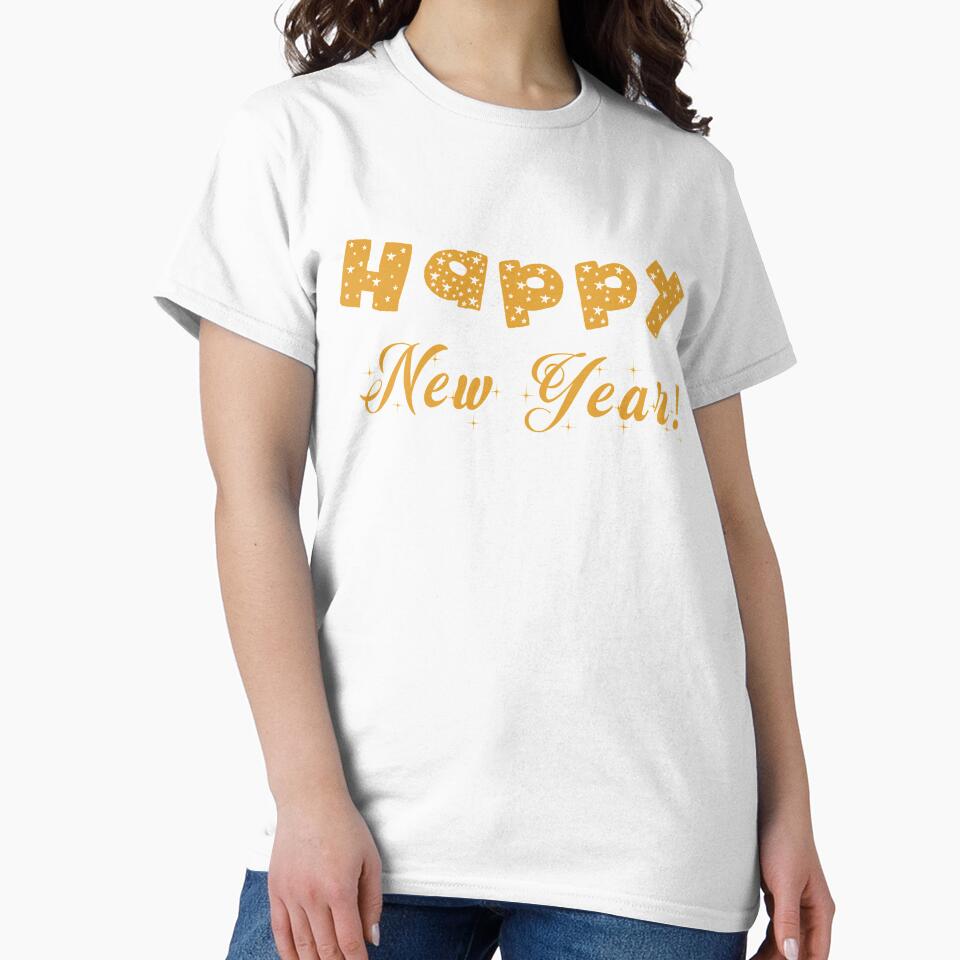 Happy New Year Bold Font Celebration Eve Event Apparel White