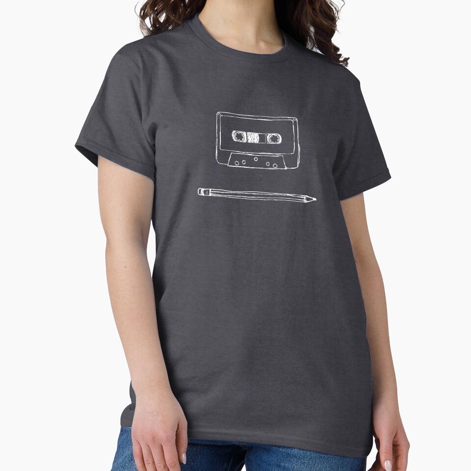 Pencil And Audio Cassette Retro Music Nostalgia Graphic Tee Denim Heather