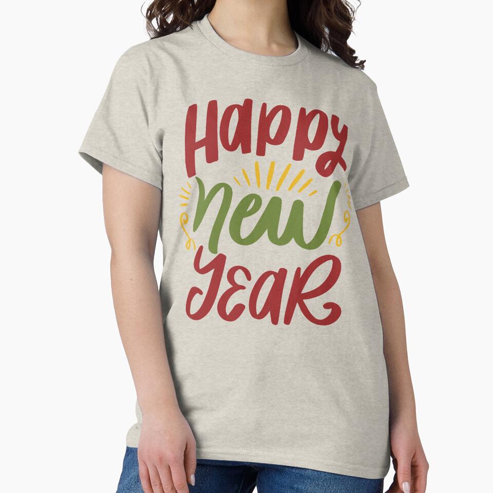 Happy New Year Scripted Tee – Modern Festive Holiday Outfit Creme