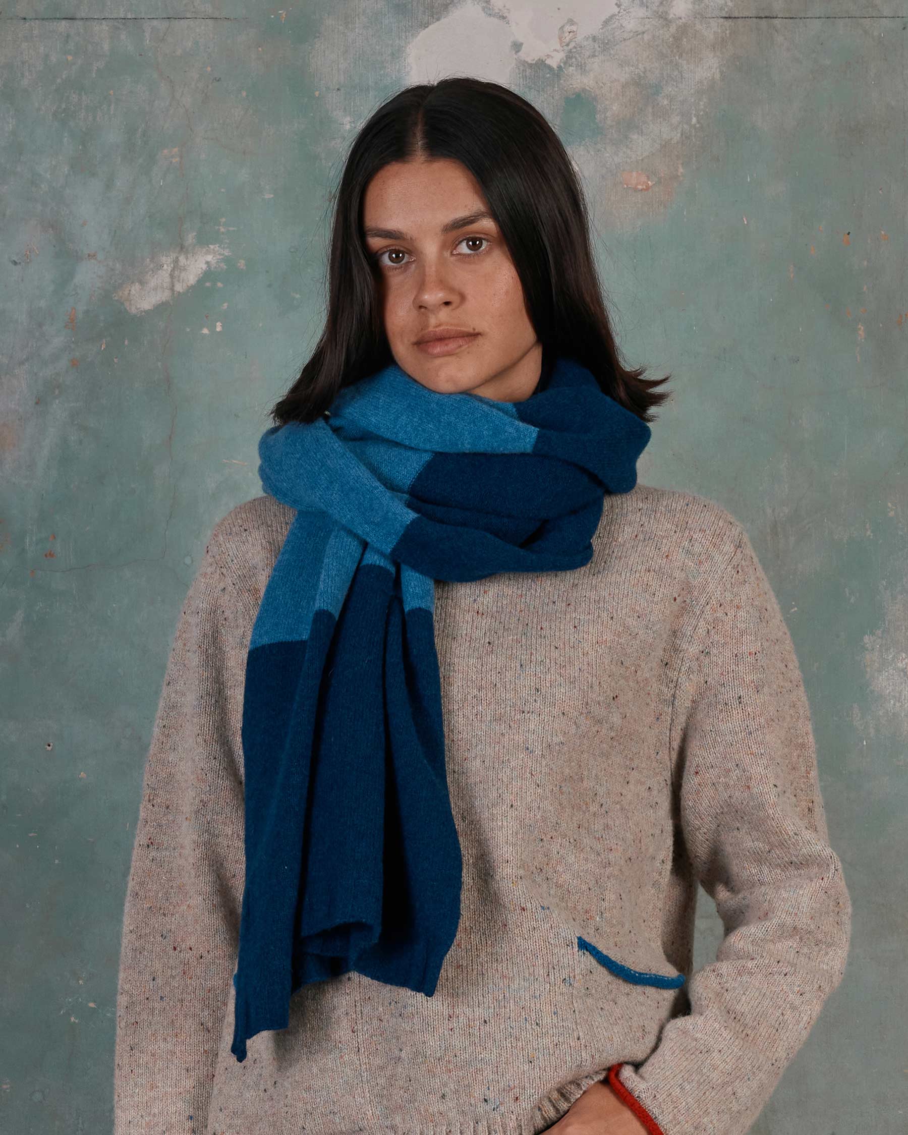 Blue Color Block Blanket Scarf