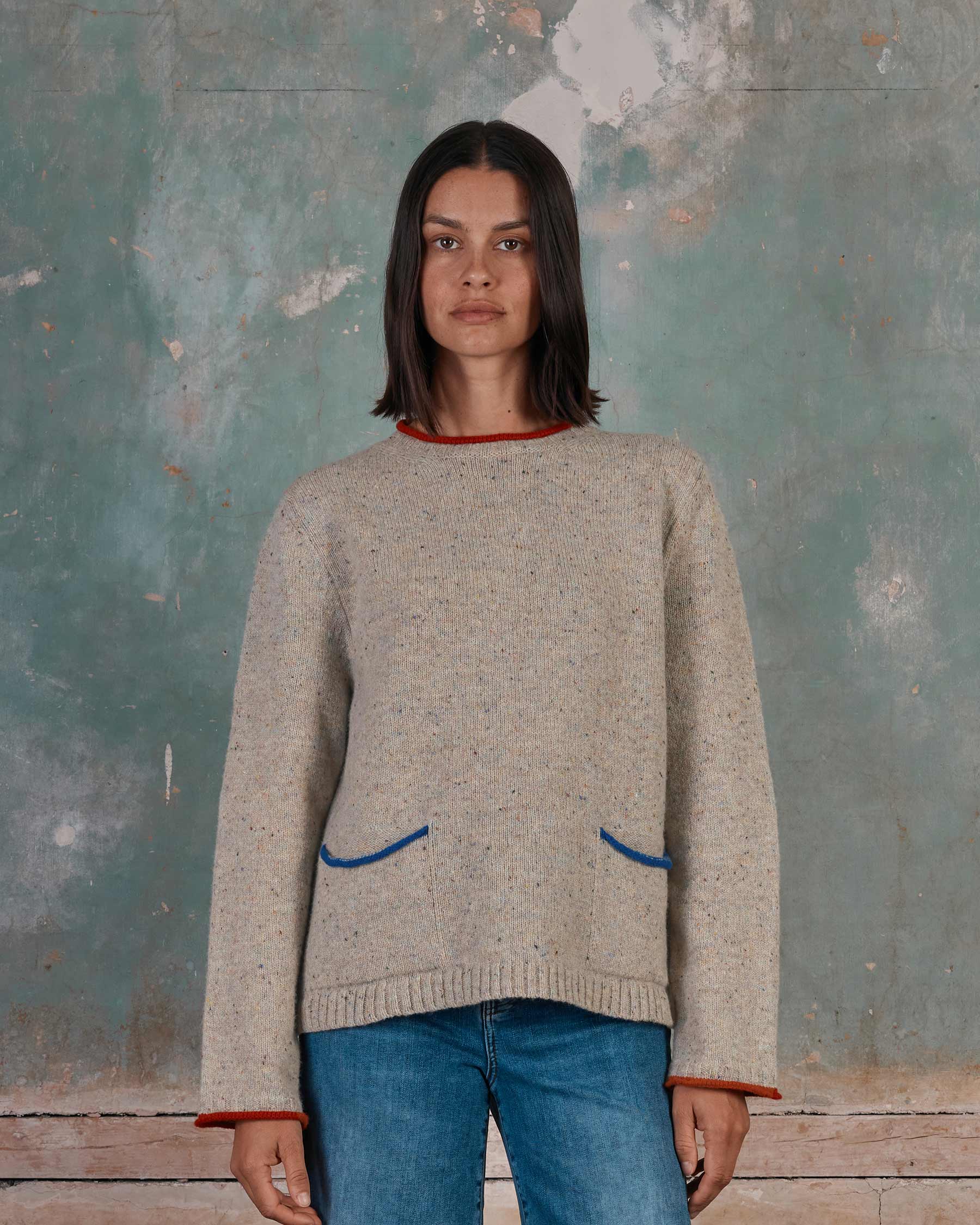 Scottish Tweed Nep Sweater in Sand